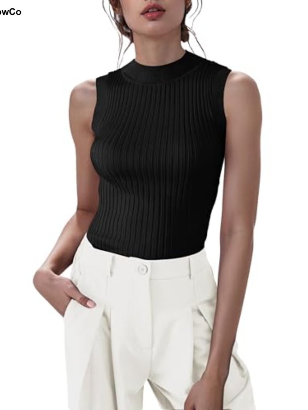 Sleeveless Turtleneck Knit Crop Tank Top Pullover